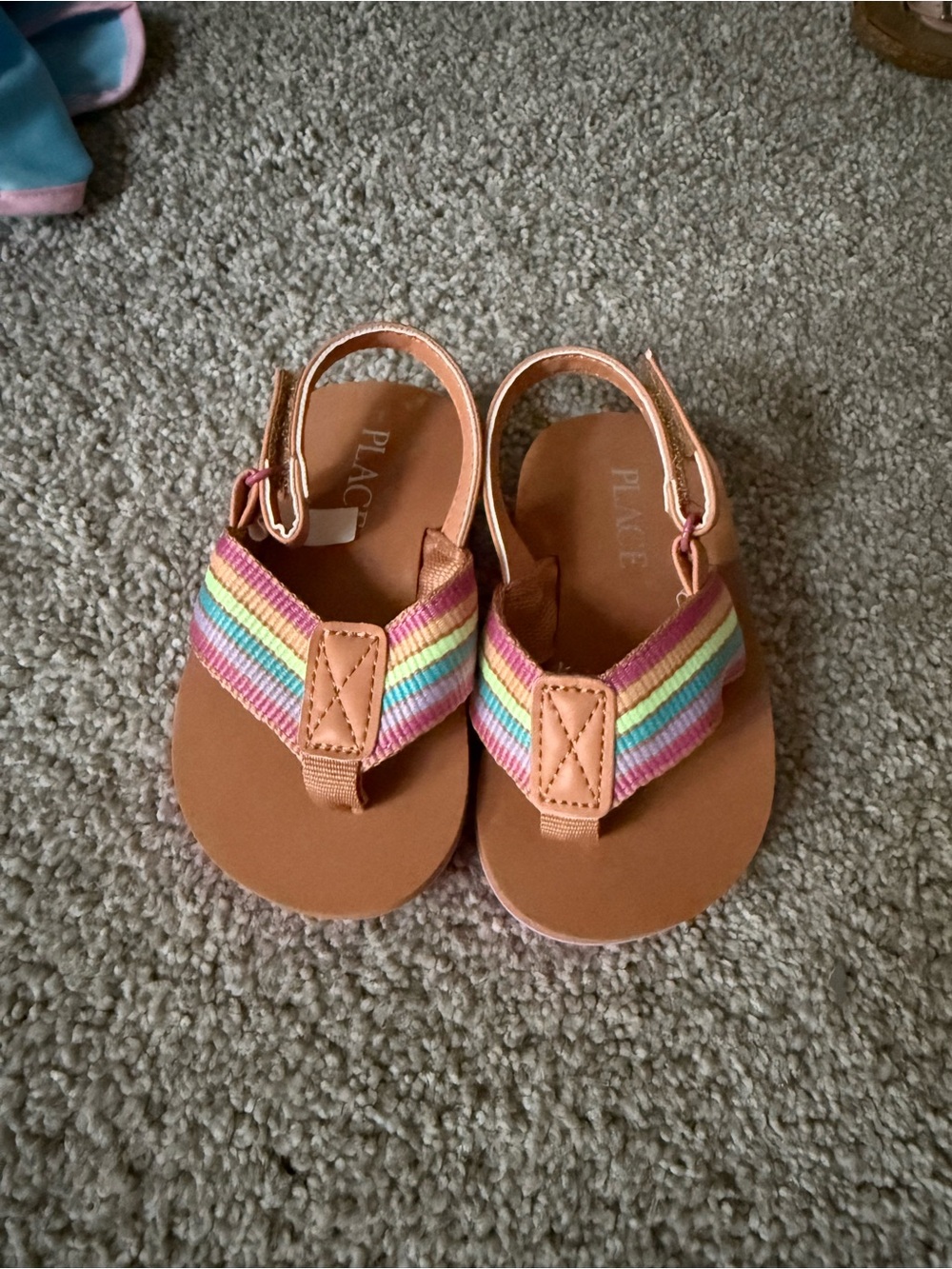 The Children's Place Tan Sandals with Rainbow Straps